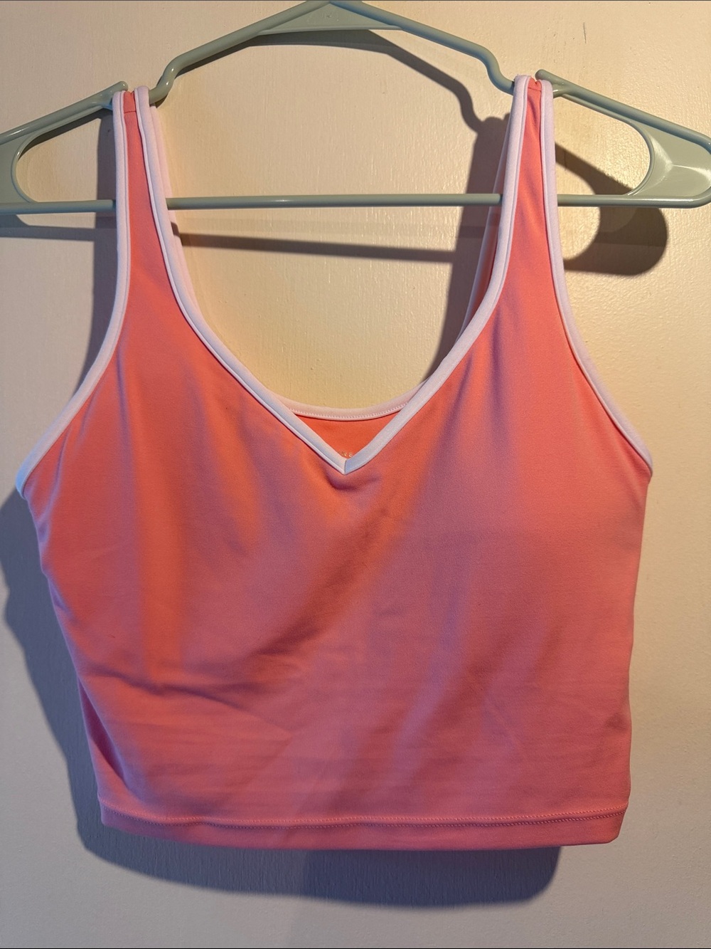 Aerie Pink V-Neck Crop Sports Bralette with White Trim